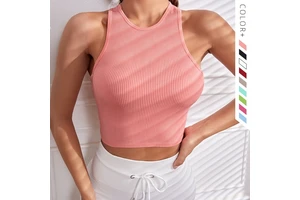 Solid Color Sleeveless Yoga Top Women Compression Fitness Yoga Vest Wear Sexy Quick Drying Sports Fitness Vest