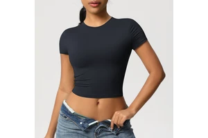 2026 New Women Nude Feeling Short Sleeve Yoga Tops Round Collar Slim Shirts Compression Gym Tops Workout Shirts Pilates Wear