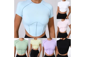 Yimo 7 Colors Women Solid Colors Yoga Tops Lady Fashion Round Neck Sport Clothes Female Fitness Workout Gym Shirts