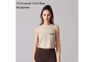 Latest Design Wool Fabric Loose Fit Crop tank Top Leisure Sleeveless Shirt Yoga Fitness Outfit Back Slit Breathable Yoga Tops
