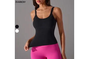 Women's Slim Fit Sleeveless Tank Tops Breathable Ribbed Fabric Yoga Workout Sportswear with Four-Way Stretch