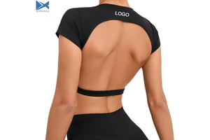 XINXU Women's Yoga Wear Tight Fit Breathable Sports Outdoor Running Sexy Open Back Fitness Gym Top