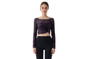 Butterfly Printed Long Sleeve Mesh Sports Fitness Top Sexy Quick Dry 2 Pcs Yoga Top for Women Slim Fitness Ladies Gymwear