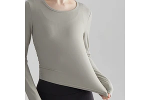 Custom logo Long Sleeve Soft Skin Friendly Side Pleats Slim Fit Yoga Sport Outdoor Antibacterial Fabric Breathable Ribbed Top