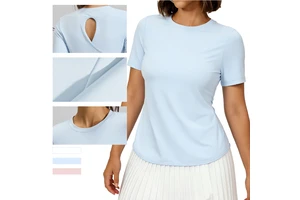 Beautiful Women's Cross Yoga T-Shirt Crew Neck Sweat-Wicking Four-Way Stretch Breathable Workout Sports Clothing Short Sleeve