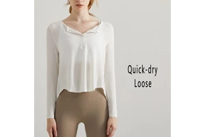 Premium Striped Yoga Long Sleeve Top Women Open Collar Loose Fit Gym Shirt Autumn Spring Breathable Running Workout Pullover