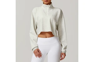 2025 New Sports Hoodie Gym Sweater Stand Collar Polo Shirt Zip Long Sleeve Sweater Low Waist Ladies Shirt Cotton Yoga Sportswear