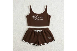 Wholesale Women Cotton 2 Piece Set Summer Sleeveless Crop Tank Top and High Waist Shorts Custom Logo Gym Wear Casual Tracksuit