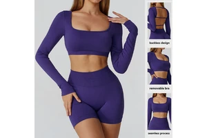 Seamless Female Long Sleeve Breathable Design Backless Adjustable Strap Gym Athletic Fitness Yoga Top