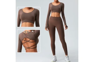 Seamless Long Sleeve Yoga Cropped Top Women Cross Beauty Back Gym Sport Long Sleeve t Shirts