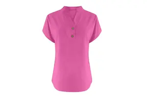 Women's Casual Crew Neck Button Front Short Sleeve Knitted Cotton Spandex Blend Plus Size Anti-Wrinkle Anti-Pilling T-Shirt