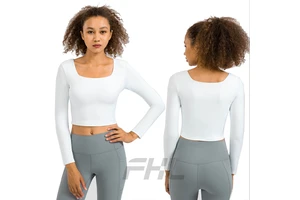 - New Yoga Top Soft and Slim Fit with Chest Padded Yoga Long Sleeve Crop Fitness Top Women Yoga Wear