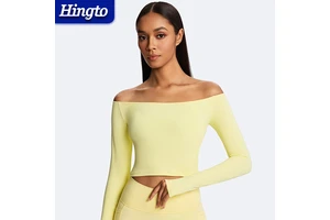 Factory Women Off Shoulder Long Sleeve Yoga Slim Sexy Tops Wholesale One-shoulder Quick Dry T Shirt Lightweight Workout Yoga Top