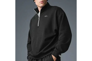 Premium Minimalist Quarter-Zip Pullover Men's Heavyweight Athleisure Sweatshirt Stand Collar Oversized Yoga Lifestyle Top
