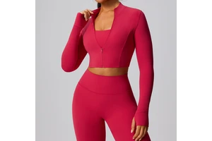 European American Outdoor Running Long-Sleeved Fitness Coat for Women Autumn Winter Quick-Drying Sports Yoga Suit Active Tops
