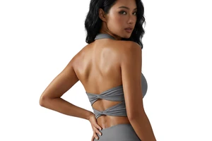 High Elastic Four-Way Stretch Breathable Lightweight Knotted Halter Sports Bra Fixed Cup Yoga Tank Top Front Logo for Women