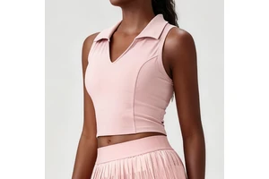 Women's Breathable Nylon Tight Yoga Top, High-quality Breathable and Moisture Absorbing Tennis Sportswear, Built-in Bra
