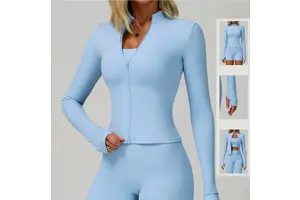 Wholesale Women Gym Jacket Front Zip Yoga Top Long Sleeve Slim Fit Quick Dry Training Wear With Pockets Sportswear