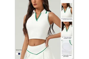 Women's V-Neck Sleeveless Golf Blouse Slim Fitted Crop Workout Yoga Top Casual V-Line Collar Crop Tank Tops Polo Athletic Shirts