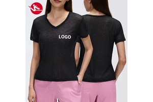 Yoga Wear Women's V-Neck Casual Loose Fit Solid Lightweight Quick-Dry Short-Sleeve T-Shirt for Fitness Top