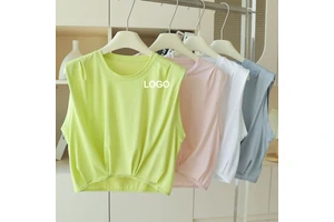 Custom LOGO Women's Cropped Yoga Tank Top Breathable Nylon Loose Fit Workout Cover-Up