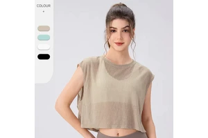 Women's Summer Breathable Quick Dry Crew Neck Sleeveless Yoga Top Short and Loose Running Sports Fitness Vest 100% Polyester