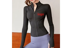 Custom Women's Four-Way Stretch Sweat-Wicking Eco-Friendly Spandex/Polyester Solid Long Sleeve Yoga Top Full Zip Breathable