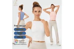 Factory Custom Loose Breathable Lightweight Sports Smock Jacquard Yoga Undershirt Round Neck Curved Hem Vest Women's Tank Tops
