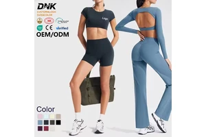 DNK0341 Women's Yoga Short Sleeve T-Shirt Back Hollow Out Tight-Fitting with Chest Pads Elastic Waist High Waist Breathable