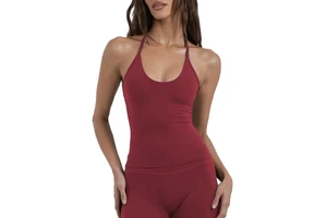 Women's Double-Strap Solid Yoga Tank Top-Lightweight Breathable Spandex/Nylon 220g Quick-Dry Fitted for Running Gym