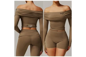 Customized Long Sleeve Crop Top Stretchy Women's Athletic Fitness Slim Fit Open Back Off Shoulder Gym Yoga Workout Tube Tops