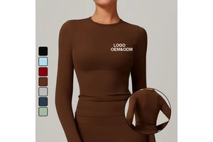Women's Gym Yoga Long Sleeve Top Quick-Dry Close-Fitting Fitness Tshirt High Strength Custom Logo Seamless Breathable Design