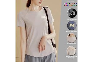 Women's New Fashion Quick Dry Fitness Yoga T-Shirt Breathable Athletic Loose Short Sleeve with Front Mesh Splicing Print Pattern