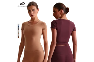 Breathable Women's Yoga Tops Quick Dry Short Sleeve Yoga Shirt Running Workout Top V-Neck Gym Fitness Sportswear for Adults Lady