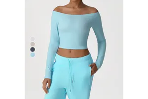 Women's Breathable Yoga Top Quick-Drying Long-Sleeved Sexy Off-the Shoulder High-Elasticity Fitness Sports Smock T-Shirt