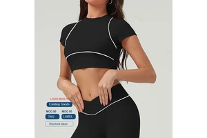 2513 Quick-drying sports top women's short-sleeved running summer training fitness T-shirt contrast color yoga wear top Tank