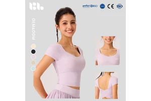 Women's Yoga Sports Top Mesh Breathable Spandex/Nylon Beautiful Back Slimming Fixed Cup Short-sleeved Pilates Fitness Clothing