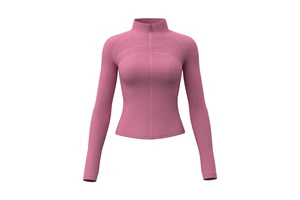 Women's Blended Chemical Fiber Fabric Yoga Sports Top Breathable Quick Dry Elastic Waist Stand Collar Zipper Long Sleeves Thumb