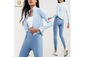 Women's Custom Wholesale Gym Fitness Tops Long Sleeve Zipper Short Yoga Jacket for Winter Sports Running Wear