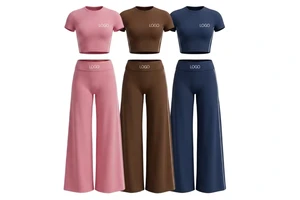 2026 Custom OEM Women's Yoga Set 2-Piece Set: Side Striped Short-Sleeved Cropped Top And High-Waisted Capri Pants Fitness Wear