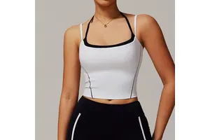 JC Solid Colo Yoga Vest with Hollow-Out Print Fashionable Fitness Tank Tops for Running Spandex Material Stretch Supportive