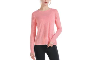 Women Long Sleeve Activewear Yoga Tops Ladies Gym Hiking Lightweight Shirts the Hem Opening Design
