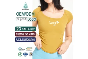 Manufacturer's Fitness Yoga Top Women's Fitness Sport Breathable Loose Summer Running Sport Crop-neck Nylon Spandex T-shirt