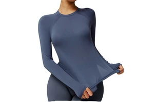 Compression Fitness Gym Tops Short Sleeve Breathable Lightweight Seamless Four-way Stretch Yoga T-Shirts with Diamonds & Button