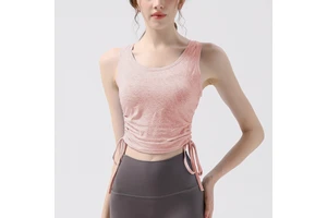 Women's for Jacquard Plaid Drawstring Sports Top Breathable Waist-controlled Slimming Yoga Fitness Outdoor Wear Quick-drying