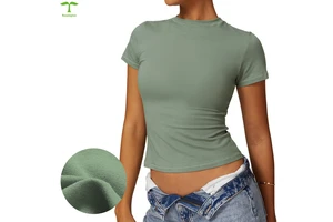 Custom logo Breathable Cotton Girls Plain Round Neck Skinny Crop Top Women Short Sleeved T Shirt Gym Fitness Top Woman Yoga Top