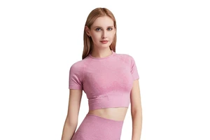 European American Quick-Drying High-Elastic Yoga Top Breathable Sports Short T-Shirt for Running Fitness Cross-Border Point