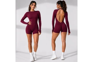 Hot Sale Quick Dry Fabric For Women Gym Workout Fitness With 4-Way Stretch Seamless Long Sleeve Backless Yoga Jumpsuit