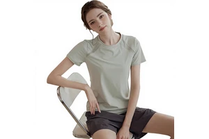 Mesh-spliced Spandex/Polyester Solid Yoga Wear Women's Summer Quick-dry Simple Sports Top Short-sleeve Slim-fit Running Training