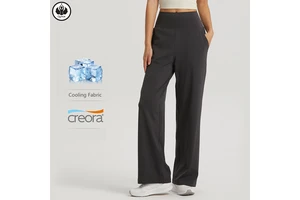 QUMOR Women's High-waisted Wide-leg Full-length Yoga Pants Anti Roll Waistband Solid Eco-Friendly Breathable Loose Fit